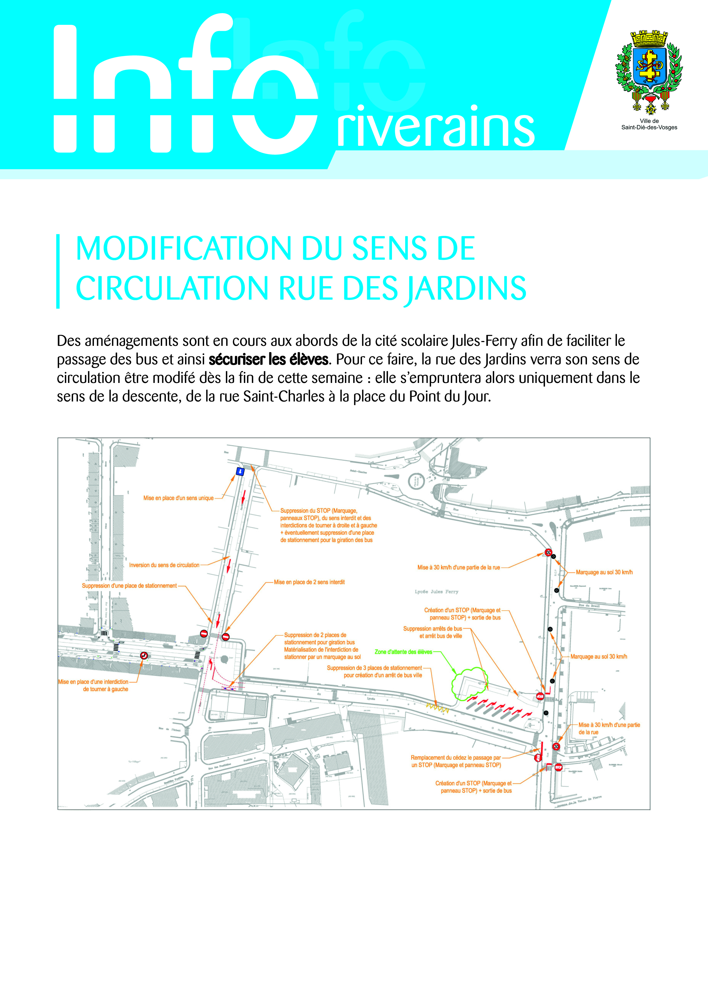 info riverains sens circulation rue des jardins 23-12-2022